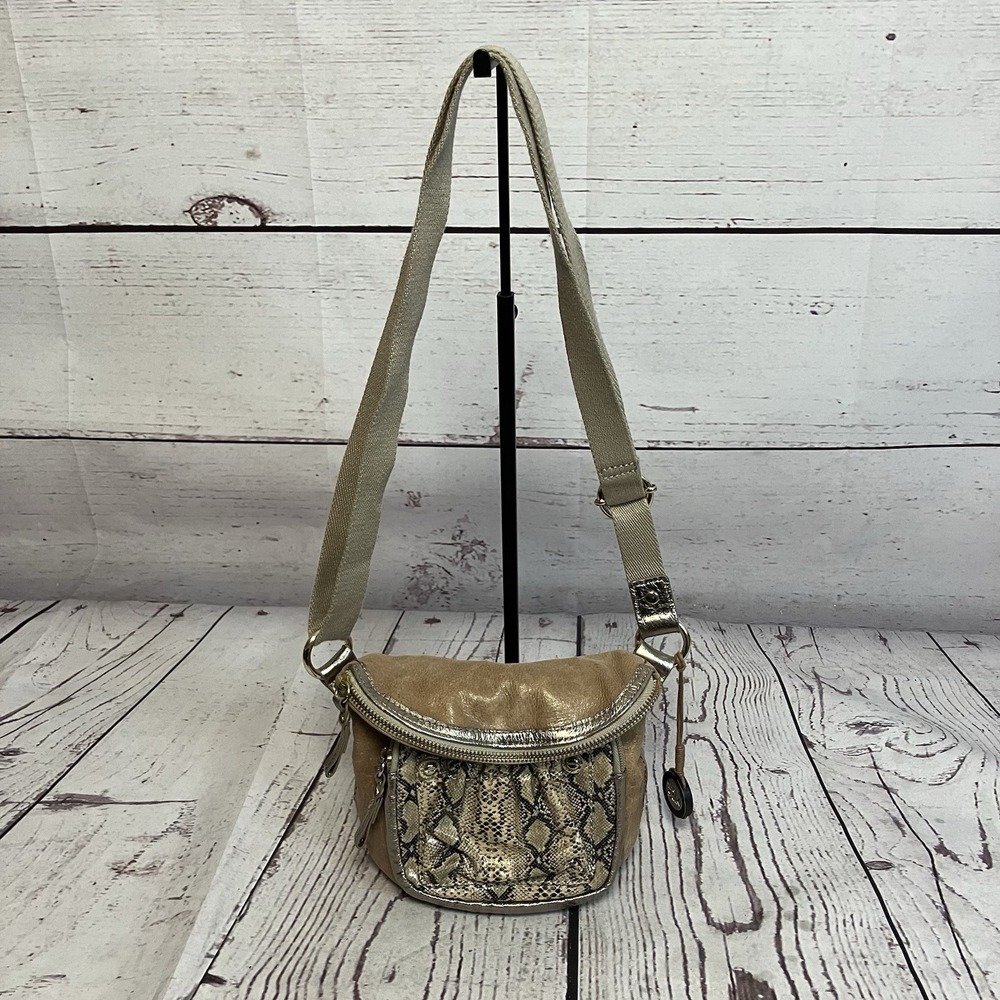 The Sak Snake‎ Print Two Tone Leather Crossbody Purse Tan Pouch Fold Over
